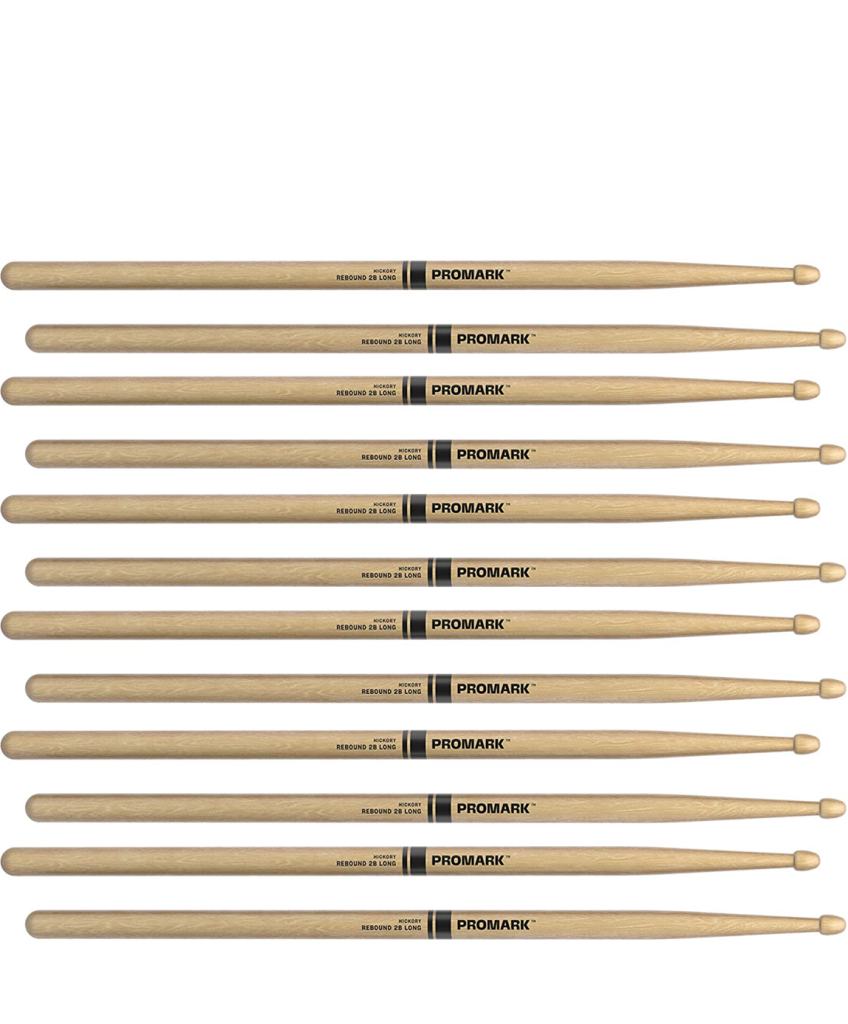 6 PACK ProMark Rebound 2B Long Hickory Drumsticks, Acorn Wood Tip