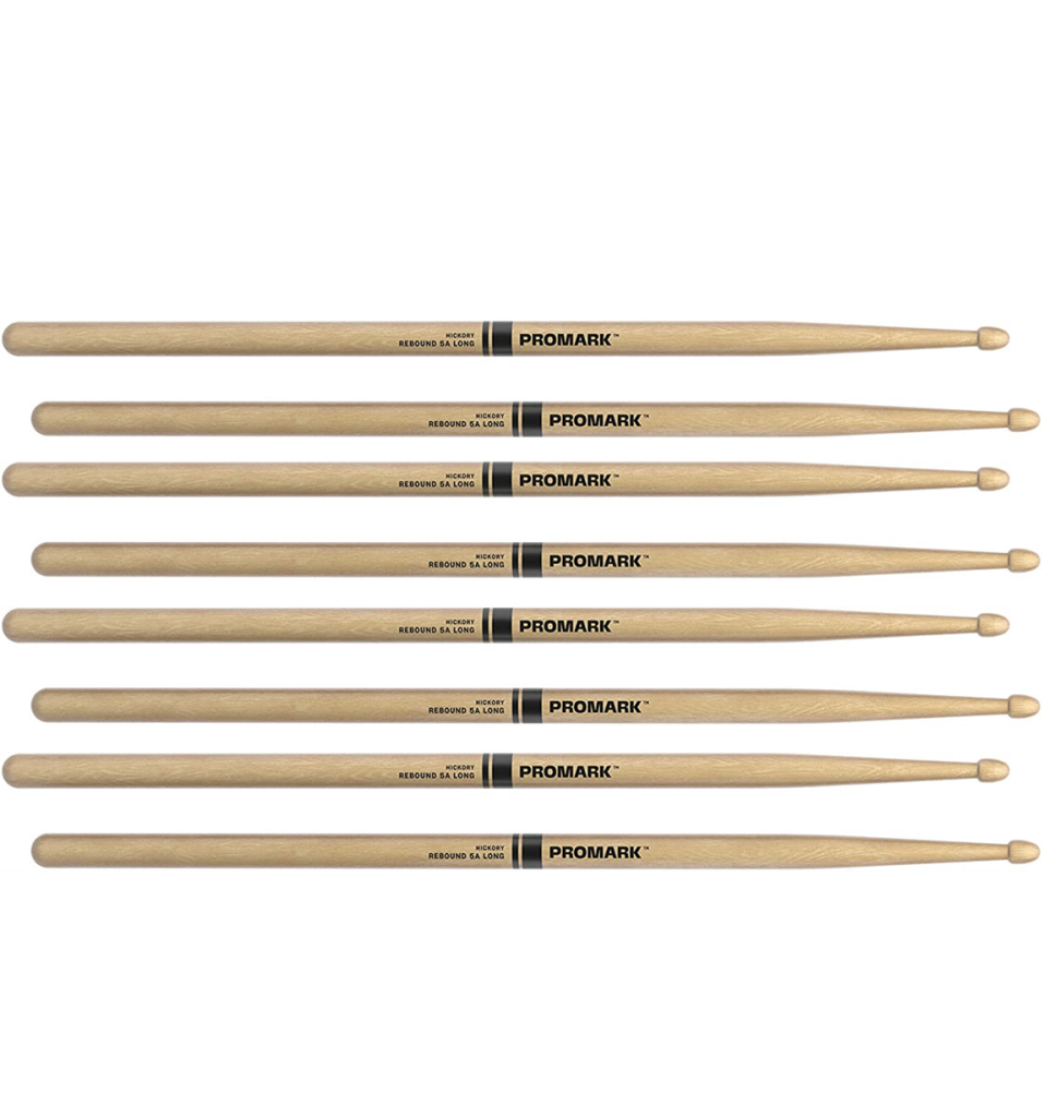 4 PACK ProMark Rebound 5A Long Hickory Drumsticks, Acorn Wood Tip