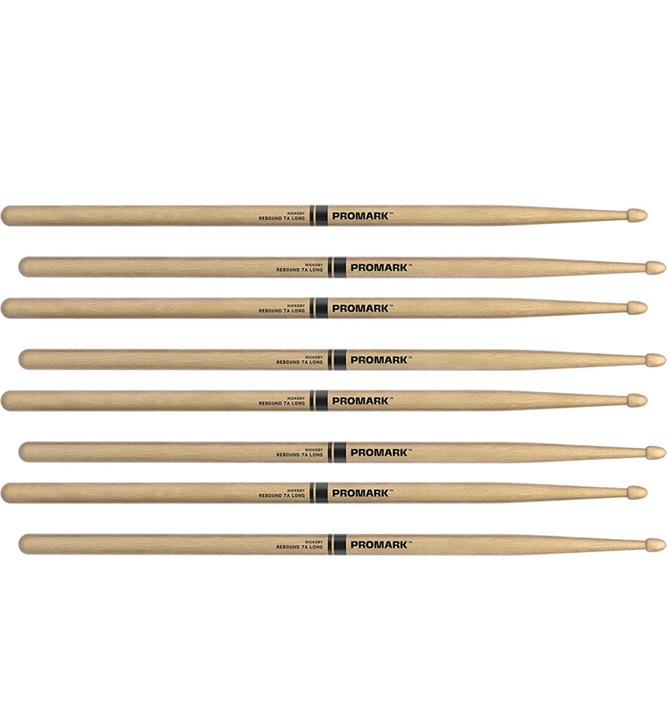 4 PACK ProMark Rebound 7A Long Hickory Drumsticks, Acorn Wood Tip