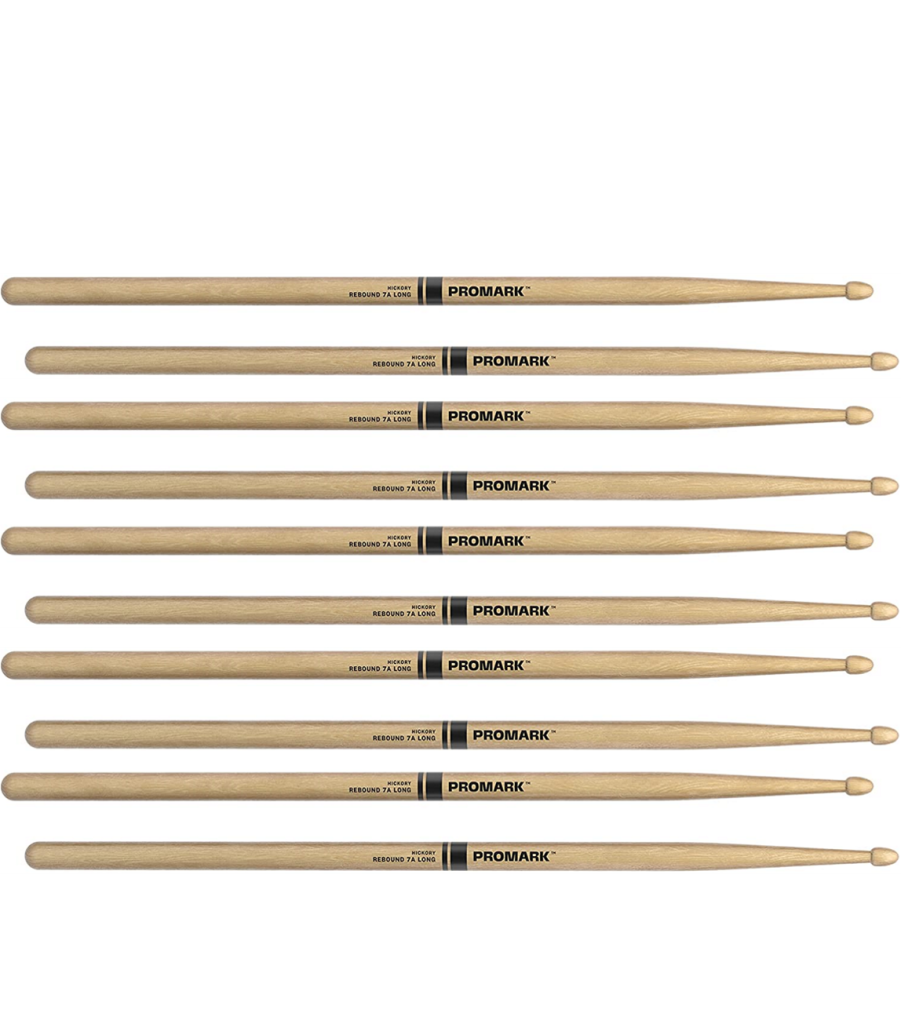 5 PACK ProMark Rebound 7A Long Hickory Drumsticks, Acorn Wood Tip