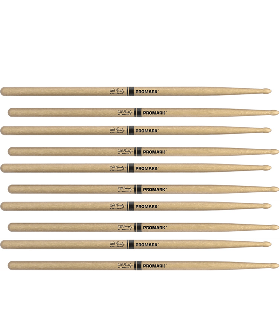 5 PACK ProMark Will Kennedy Hickory Drumsticks, Wood Tip