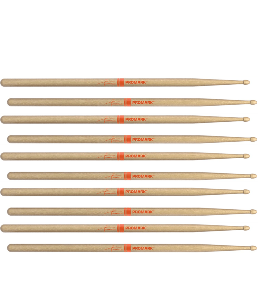5 PACK ProMark Anika Nilles Hickory Drumsticks, Wood Tip