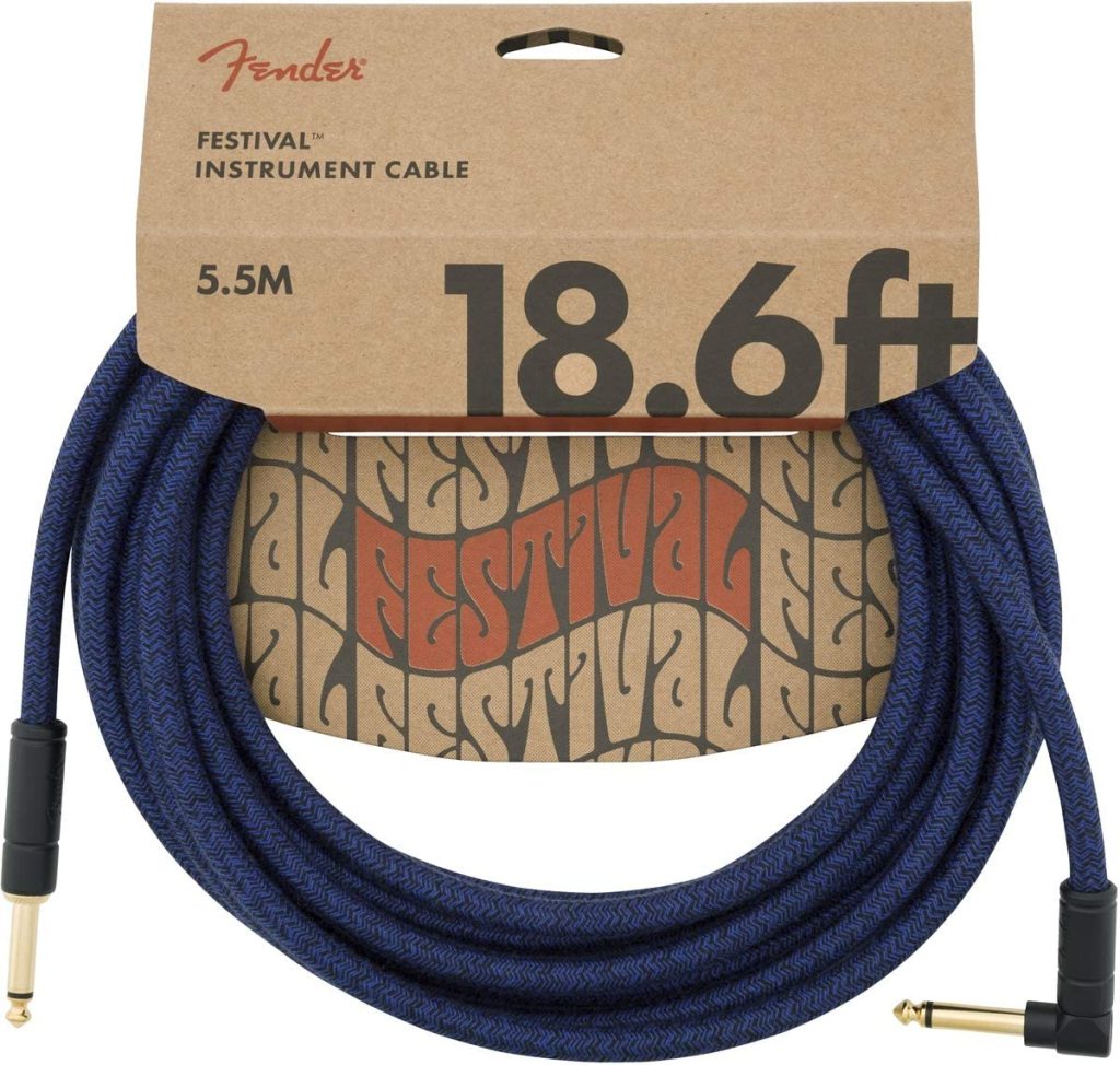 Fender 0990918073 Festival Hemp Straight to Right Angle Instrument Cable - 18.6 foot Blue Dream