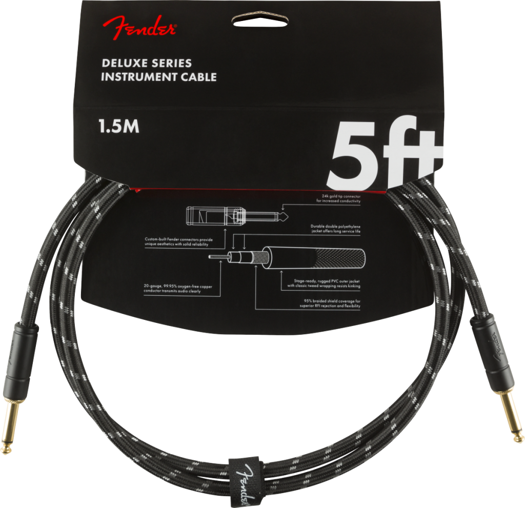 Fender 0990820093 Deluxe Series Straight to Straight Instrument Cable - 5 foot Black Tweed