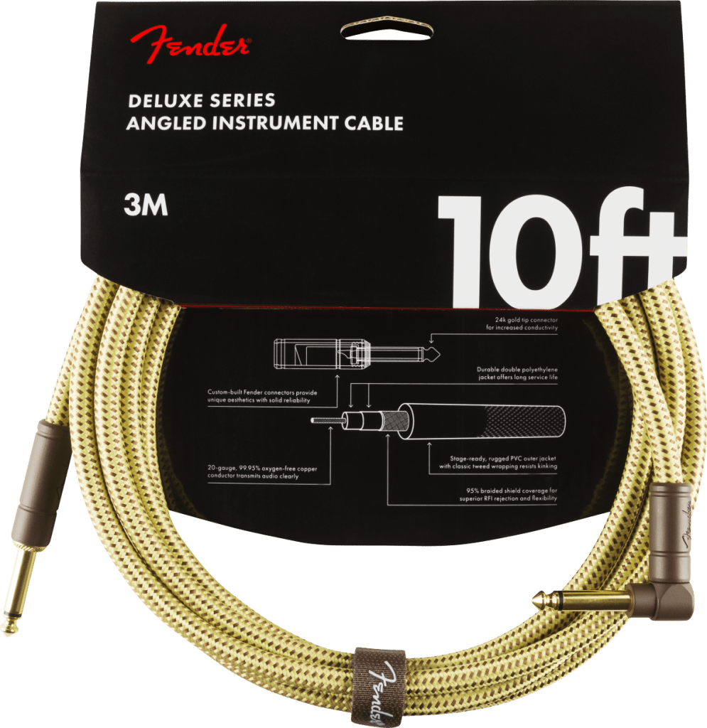 Fender 0990820091 Deluxe Series Straight to Right Angle Instrument Cable - 10 foot Tweed