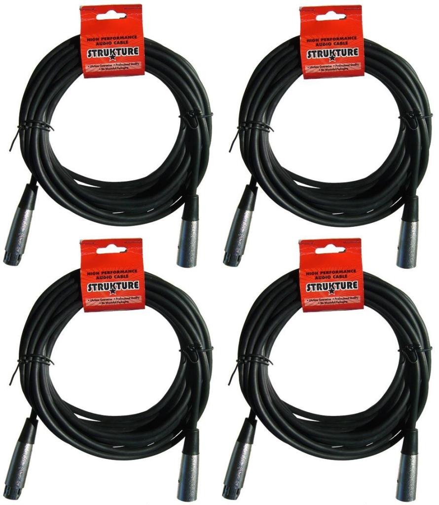 Strukture 4 Pack XLR Microphone Cable, 20 Feet, XLR Male to XLR Female