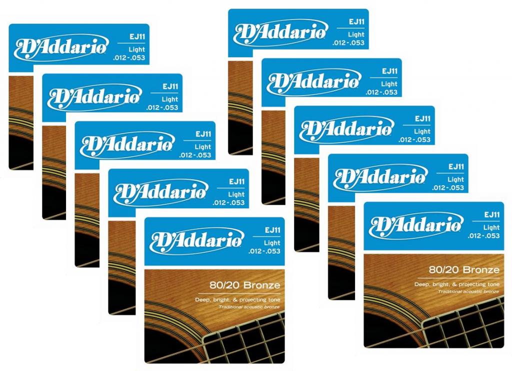 10 Pack - D'Addario 80/20 Bronze Acoustic Guitar Strings, Light, 12-53