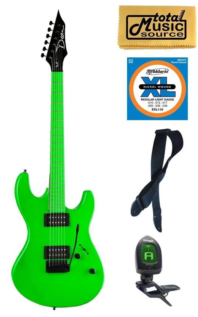 Dean CZONE NG PACK  Solid Body Electric Guitar, 2 Humbuckers Florescent Green Bundle