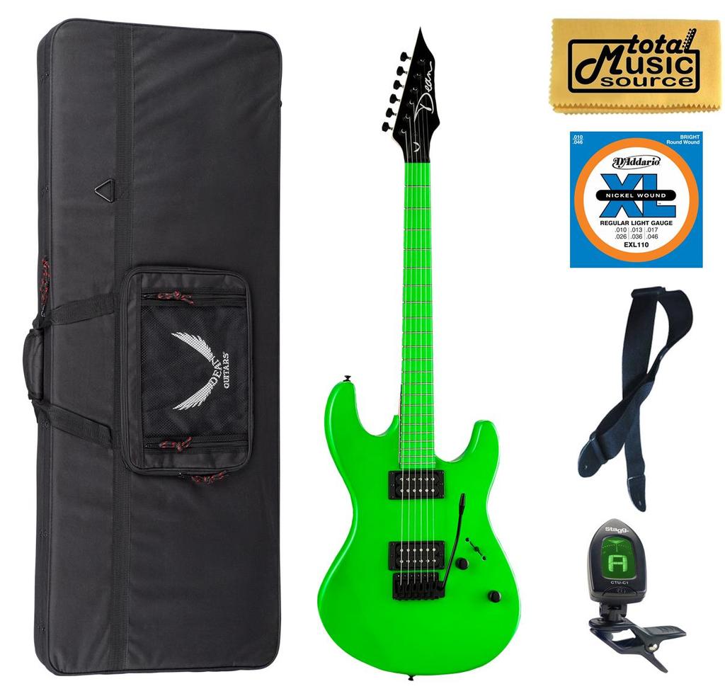 Dean CZone NG  LWPACK  Solid Body Electric Guitar, 2 Humbuckers Florescent Green LW Case Bundle