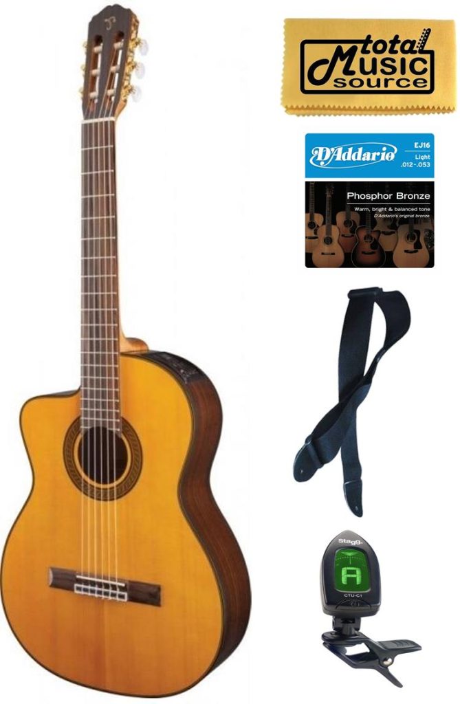 Takamine Lefty GC5CELH-NAT Acoustic Electric Classical Cutaway Guitar, Bundle