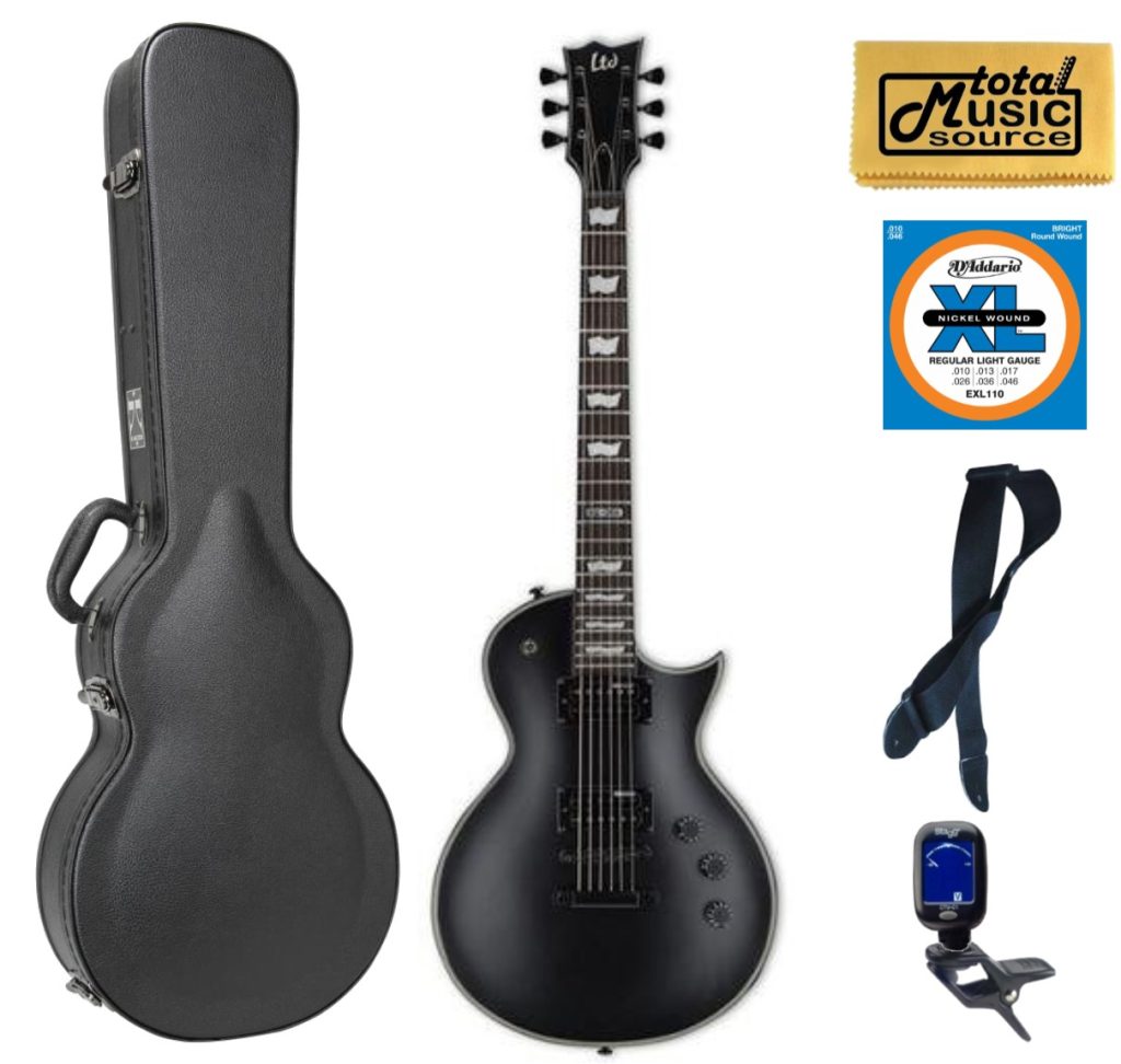 ESP LTD EC Series EC-256 Electric Guitar, Black Satin, Case Bundle