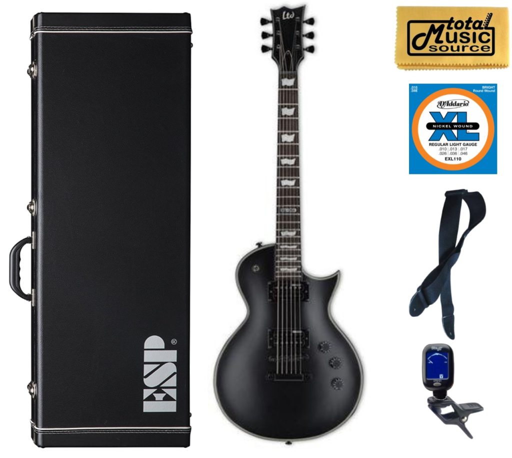 ESP LTD EC Series EC-256 Electric Guitar, Black Satin, ESP Case Bundle
