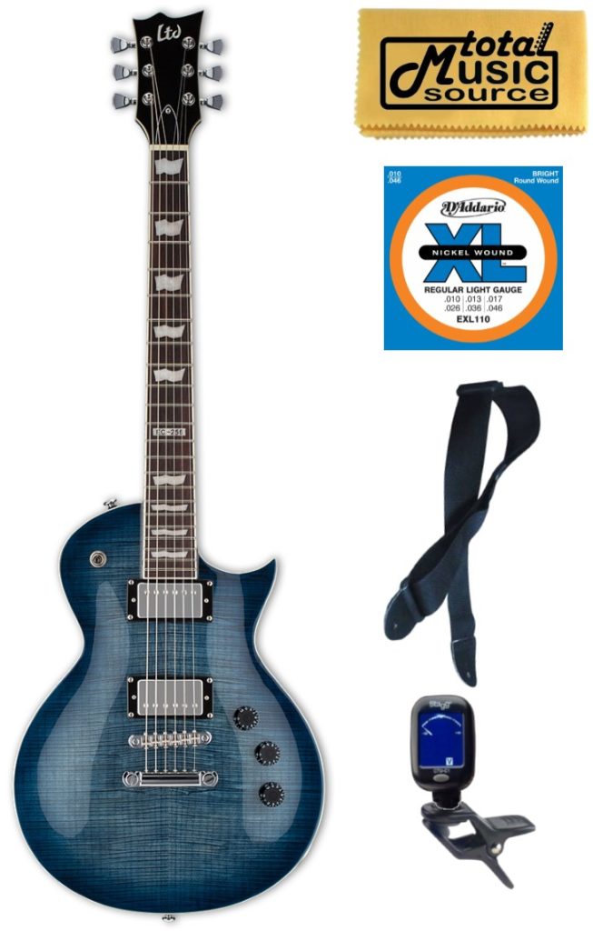 ESP LTD EC-256FM Flamed Maple Top Guitar, Cobalt Blue, Bundle