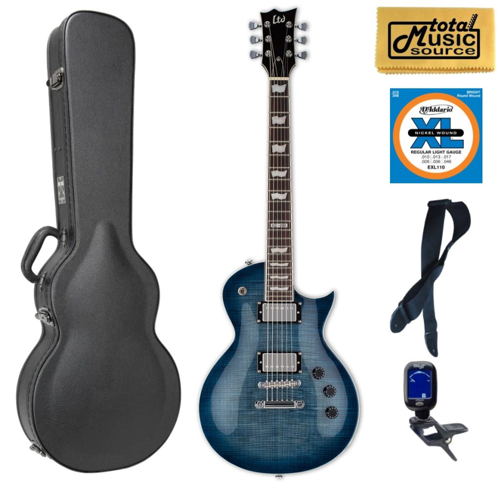 ESP LTD EC-256FM Flamed Maple Top Guitar, Cobalt Blue, Case Bundle