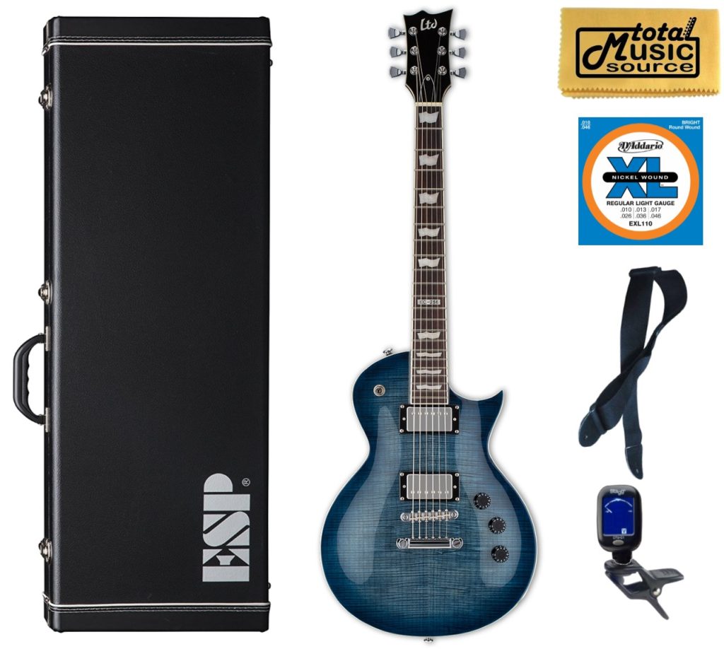 ESP LTD EC-256FM Flamed Maple Top Guitar, Cobalt Blue, ESP Case Bundle