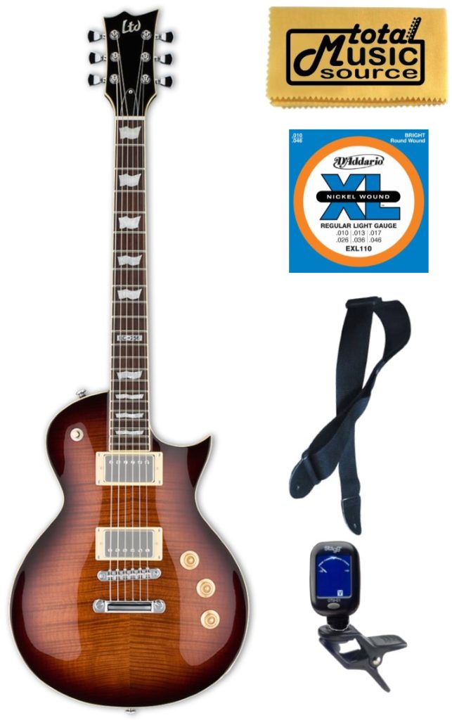 ESP LTD EC-256FM Electric Guitar, Dark Brown Sunburst, TMS Bundle