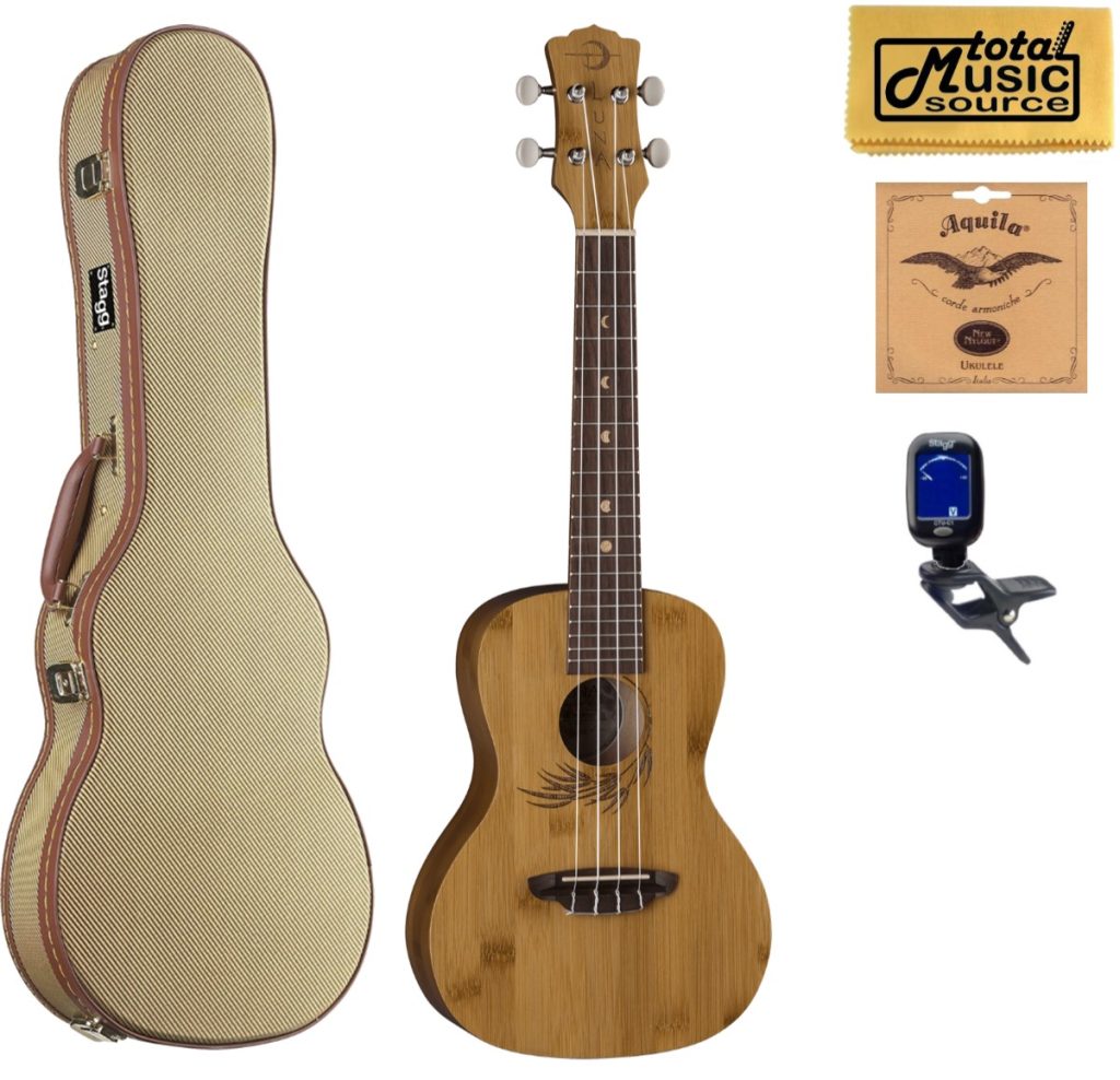 Luna Guitars Bamboo Concert Ukulele Tweed Case Bundle, UKE BAMBOO C