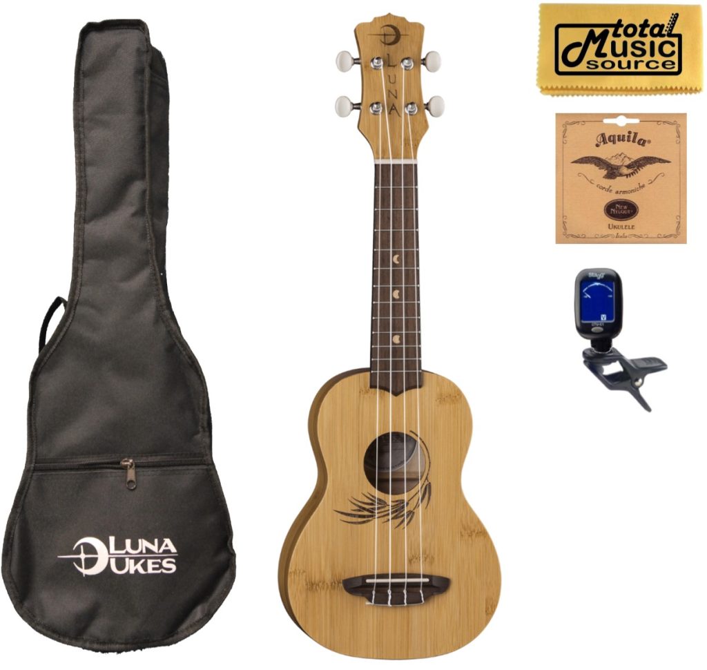 Luna Guitars Bamboo Soprano Ukulele Bundle, UKE BAMBOO S