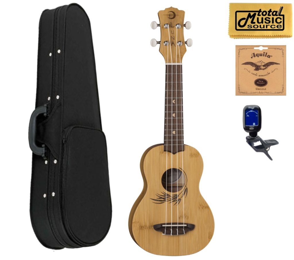 Luna Guitars Bamboo Soprano Ukulele Soft Case Bundle, UKE BAMBOO S