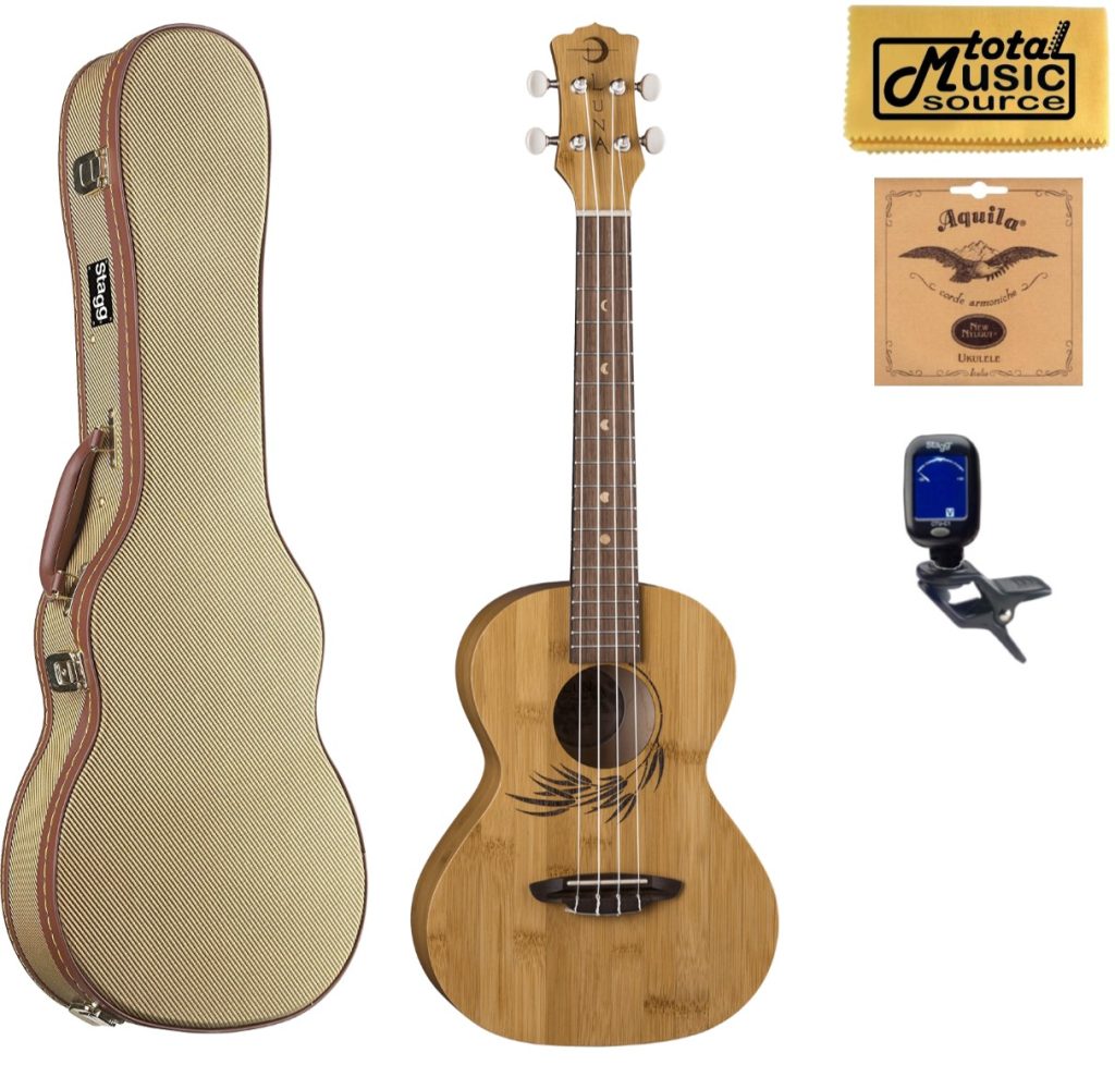 Luna Guitars Bamboo Tenor Ukulele Tweed Case Bundle, UKE BAMBOO T