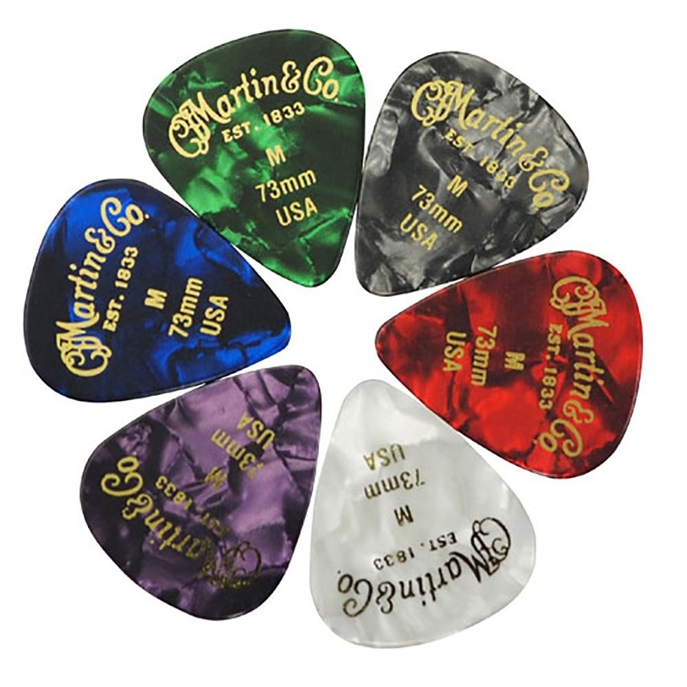 Martin Multi-Color Pearloid Rounded Tip Celluloid Standard Guitar Picks (6-Pack)
