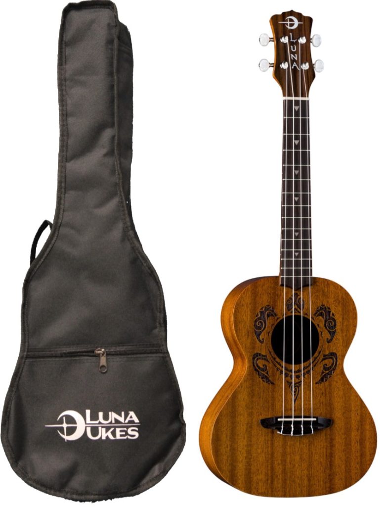 Luna Guitars Honu Tribal Turtle Tenor Ukulele Satin Natural, Tenor, UKE HONU T