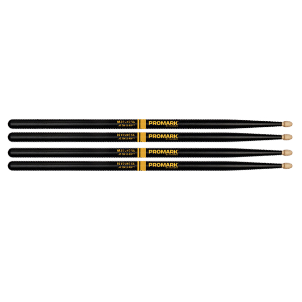 2 PACK Promark ActiveGrip Rebound 5A Drumsticks, Acorn Tip, Black, R5AAG-2