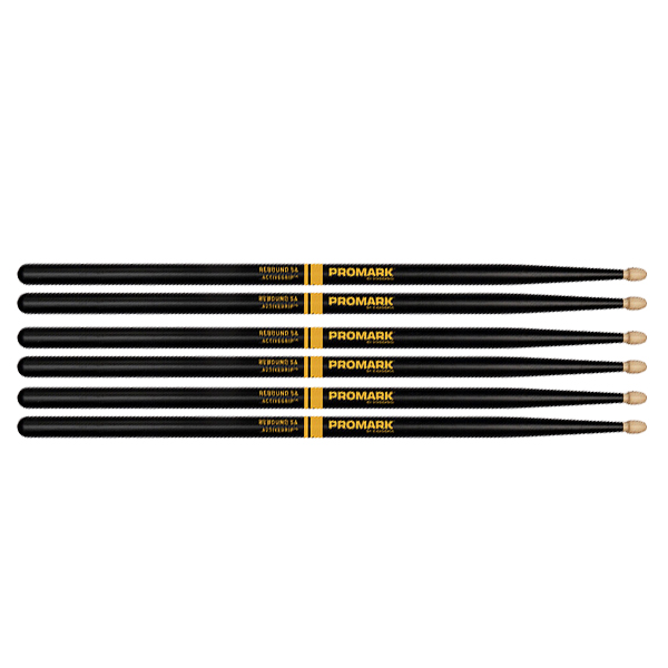 3 PACK Promark ActiveGrip Rebound 5A Drumsticks, Acorn Tip, Black, R5AAG-3
