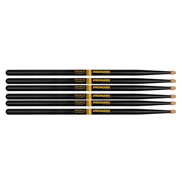 3 PACK Promark ActiveGrip Rebound 5B Drumsticks, Acorn Tip, Black R5BAG-3