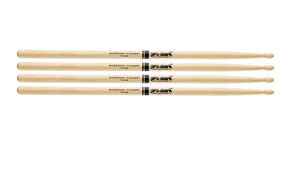 2 PACK Promark American Hickory Classic 5A Drumsticks, Oval Tip TX5AW-2