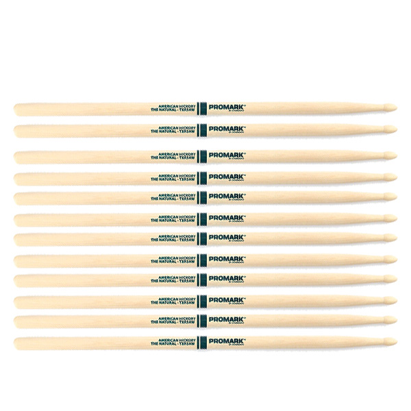 6 PACK Promark TXR5AW American Hickory Natural Wood Tip, Unlacquered TXR5AW-6