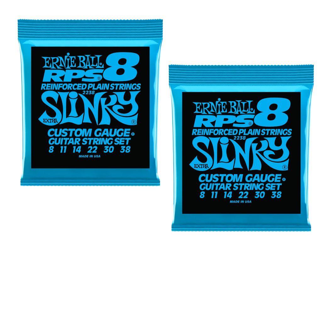 2 PACK Ernie Ball 2238 RPS Reinforced Extra Slinky Electric Guitar Strings 8-38