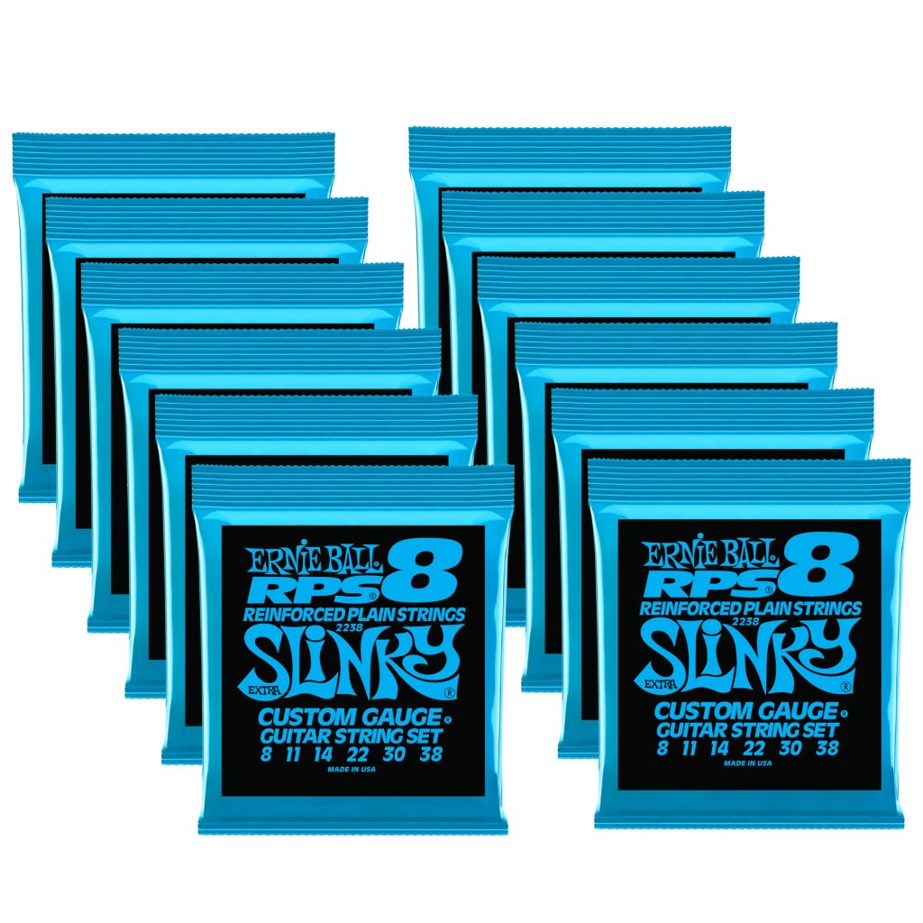 12 PACK Ernie Ball 2238 RPS Reinforced Extra Slinky Electric Guitar Strings 8-38