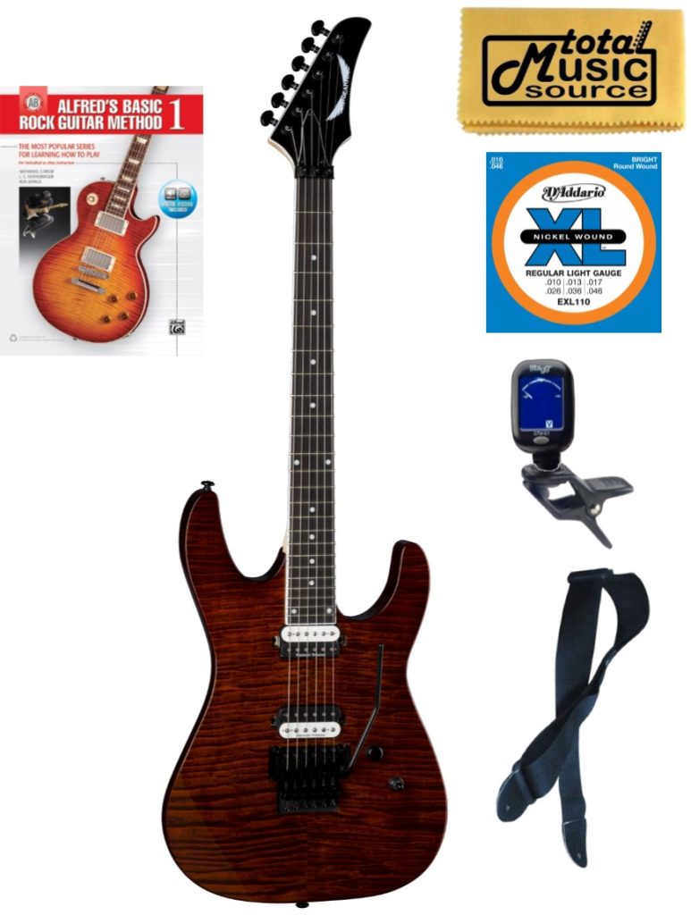 Dean Modern 24 Select FLoyd Guitar Flame Top Tiger Eye, Book Bundle