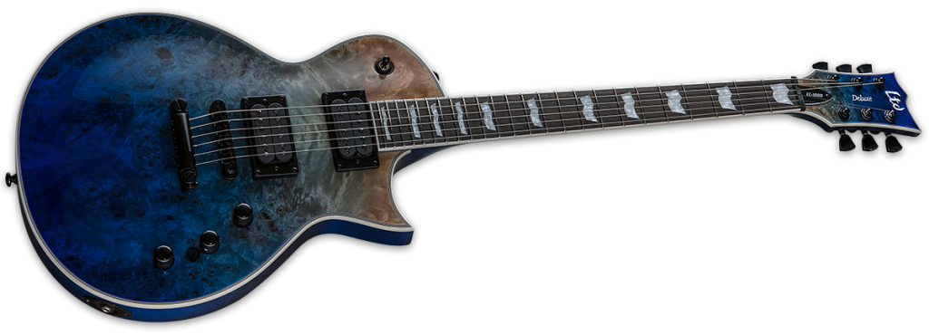 ESP LTD EC-1000 Guitar, Poplar Burl Top, Macassar Ebony, Blue Natural Fade