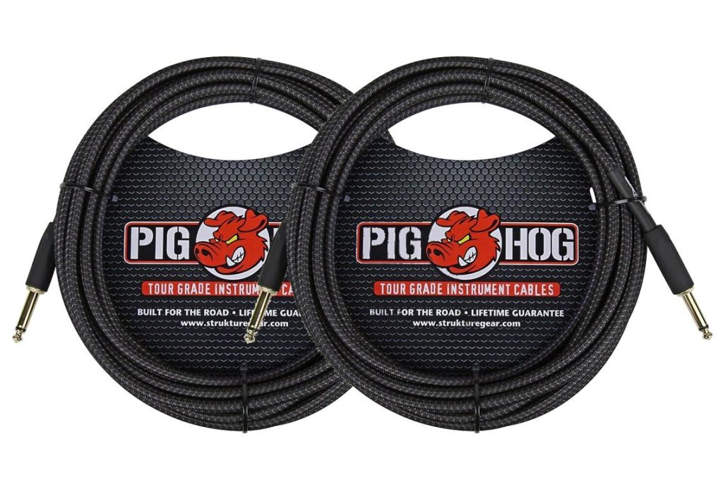 2 Pack Pig Hog Instrument Cable Black Woven 1/4' to 1/4' 20 ft. Black Woven, PCH20BK-2