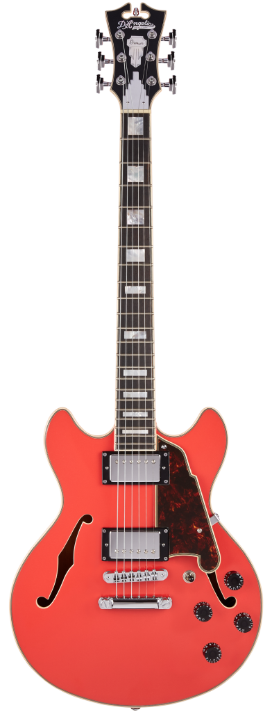 D'Angelico 6 String Semi-Hollow-Body Electric Guitar, Fiesta Red, DAPMINIDCFRCSCB