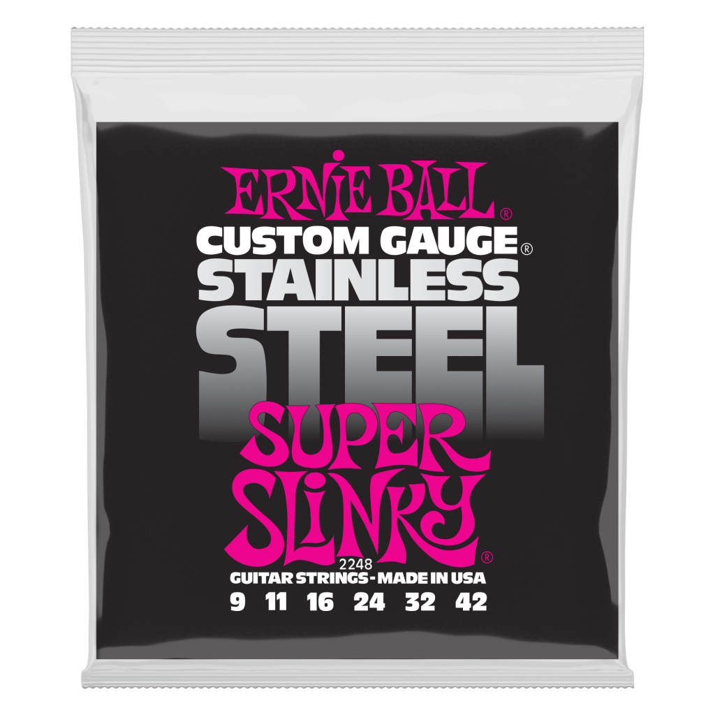 Ernie Ball Super Slinky Stainless Steel Wound Electric Guitar Strings 9-42, P02248
