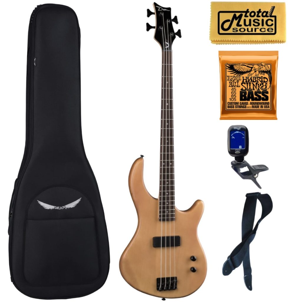 Dean E09M Edge Mahogany Electric Bass Guitar - Natural, Bag Bundle