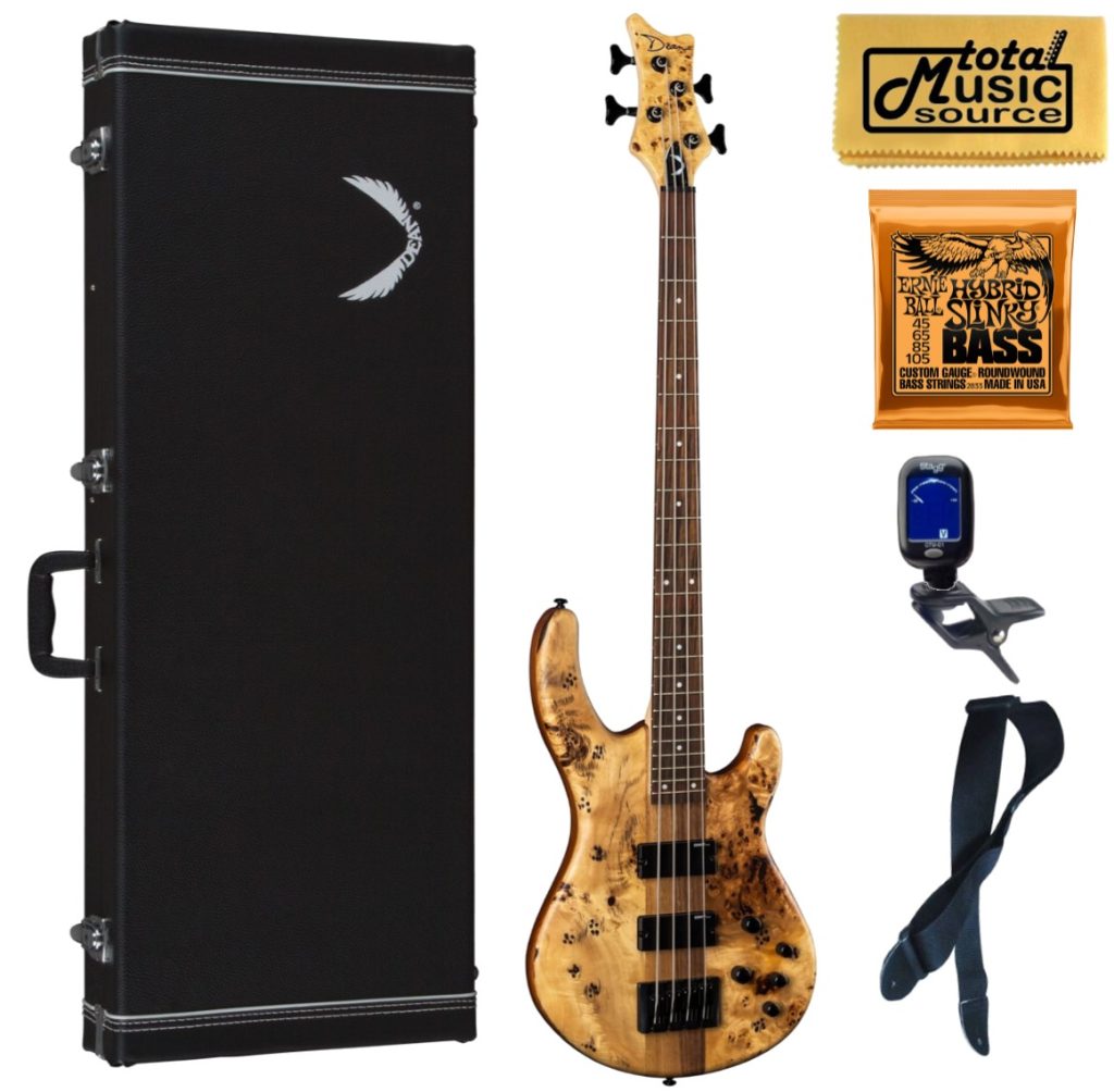 Dean Edge Select 4-String Bass, Burled Poplar, E4 SEL BRL, Hard Case Bundle