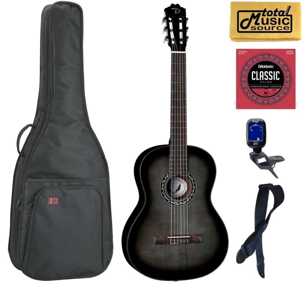 Dean EC BKB Espana Classical Nylon Full Size Guitar, Black Burst, Light Weight Bag Bundle