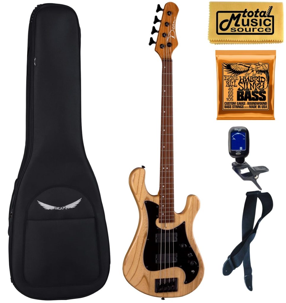 Dean Hillsboro Select Natural 4 String Bass Guitar, Fluence, Bag Bundle