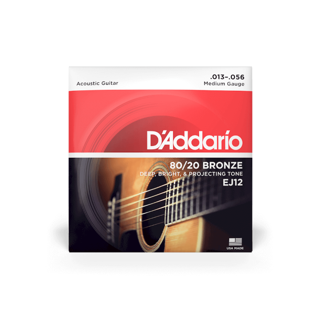 D'Addario EJ12 80/20 Bronze Acoustic Guitar Strings, Medium, 13-56
