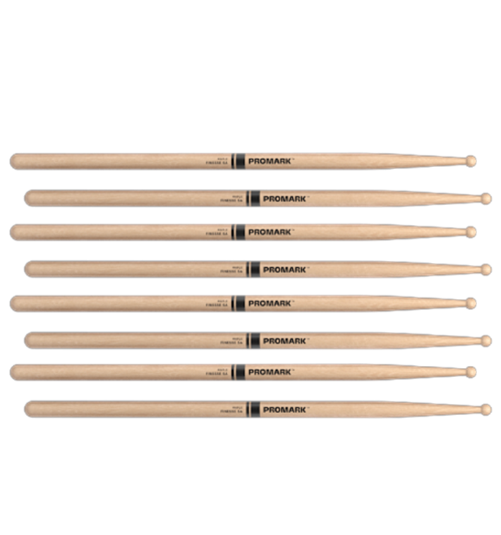 4 PACK Promark Finesse 5A Maple Drumstick, Small Round Wood Tip, RBM565RW