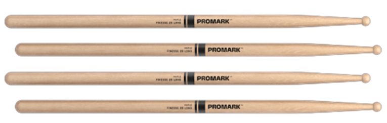 2 PACK ProMark Finesse 2B Long Maple Drumsticks, Small Round Wood Tip