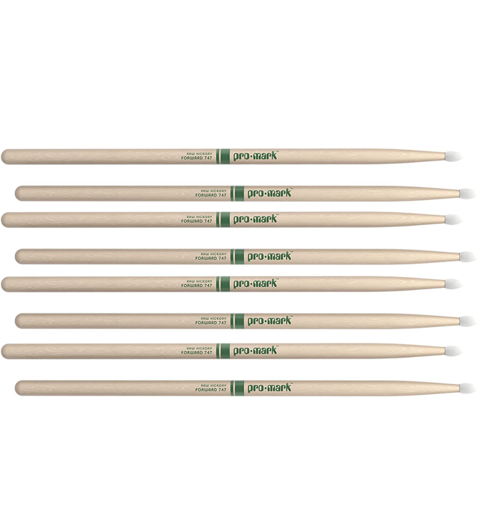 4 PACK ProMark Classic Forward 747 Raw Hickory Drumsticks, Oval Nylon Tip