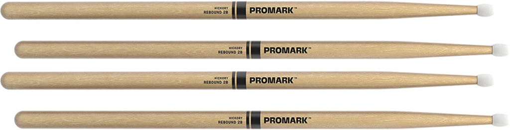 2 PACK ProMark Rebound 2B Hickory Drumsticks, Oval Nylon Tip