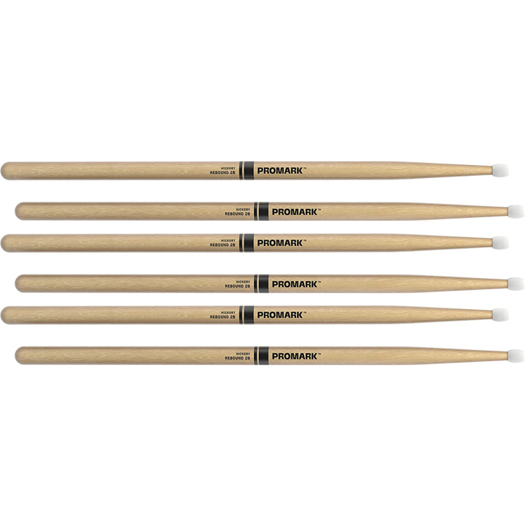 3 PACK ProMark Rebound 2B Hickory Drumsticks, Oval Nylon Tip