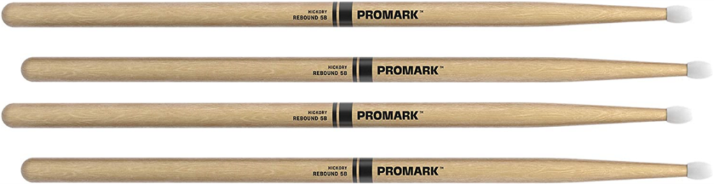 2 PACK ProMark Rebound 5B Hickory Drumsticks, Oval Nylon Tip