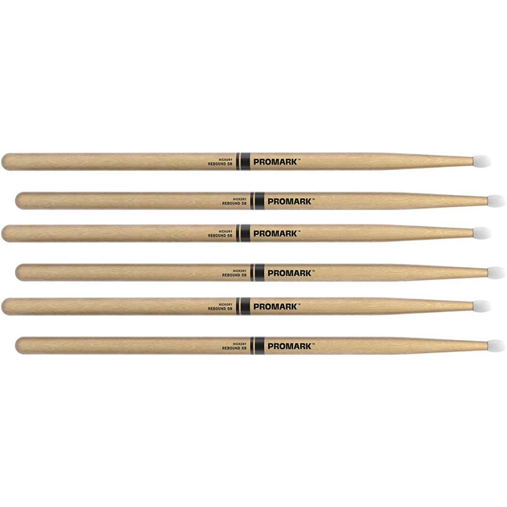 3 PACK ProMark Rebound 5B Hickory Drumsticks, Oval Nylon Tip